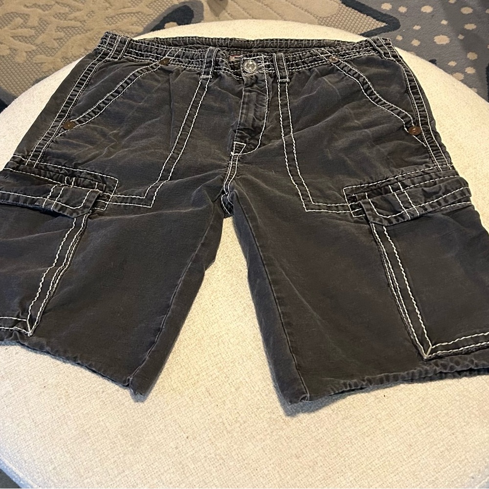 True Religion Men's Dark Gray Cargo Shorts